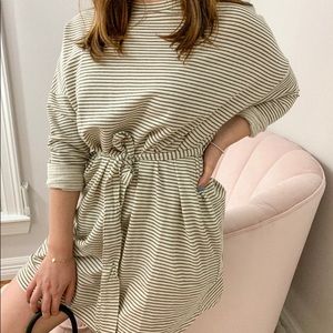 GOOD TO GO Olive Green Stripe T-Shirt Dress